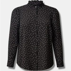 Torrid Madison Georgette Ruffle Mock Neck Button-up Polka Dot Shirt